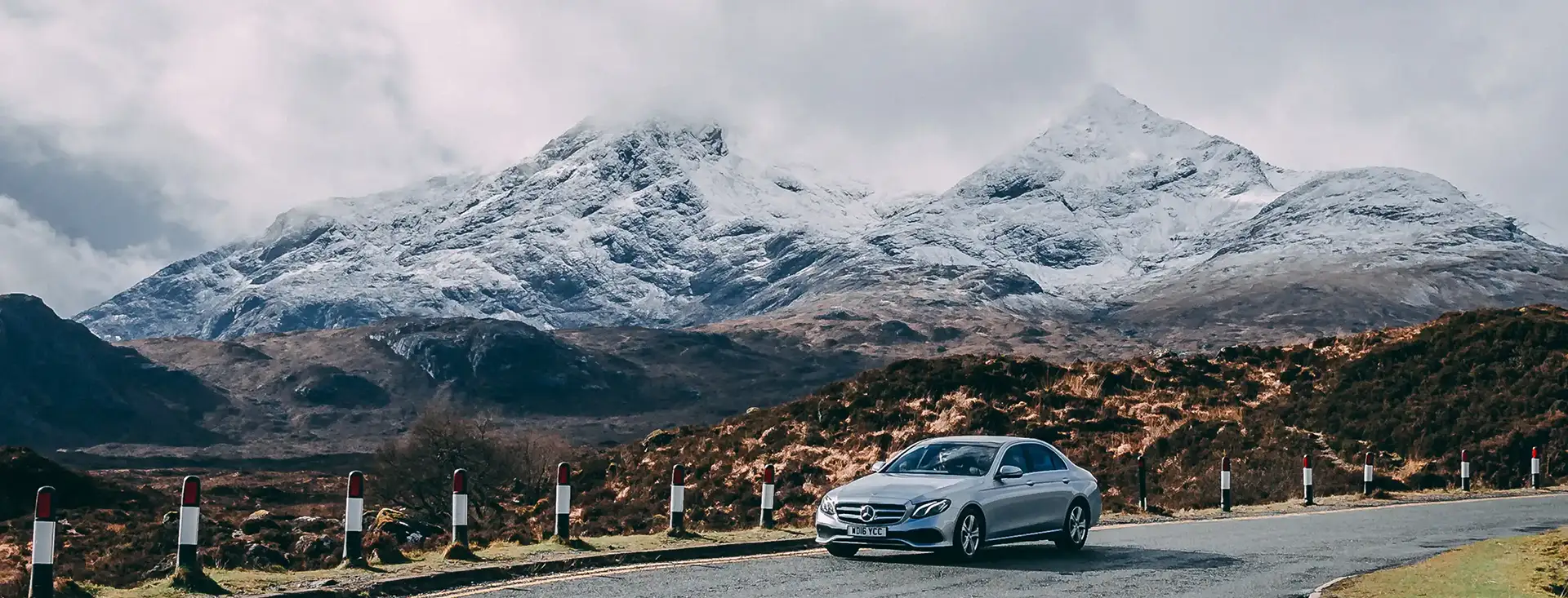 Mercedes driving through the Scottish Highlands